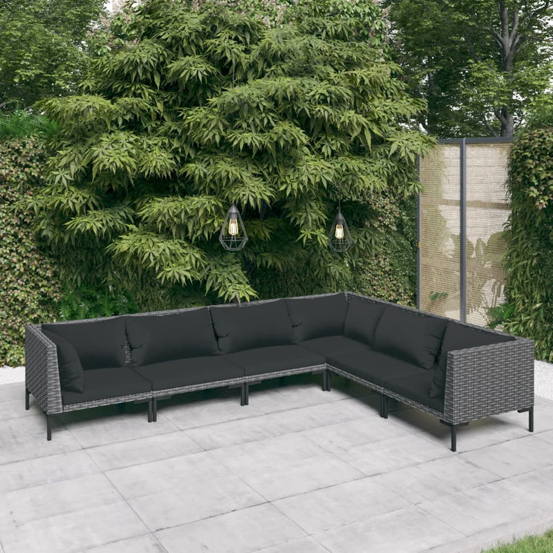 6 Piece Garden Lounge Set with Cushions Poly Rattan Dark Grey