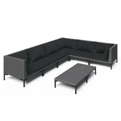 7 Piece Garden Lounge Set with Cushions Poly Rattan Dark Grey