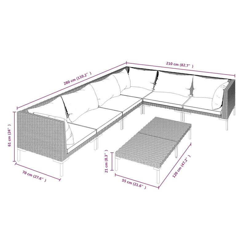 7 Piece Garden Lounge Set with Cushions Poly Rattan Dark Grey