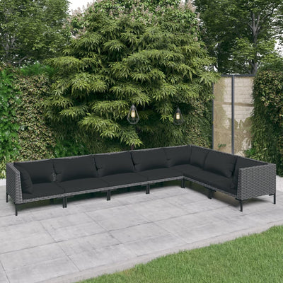 7 Piece Garden Lounge Set with Cushions Poly Rattan Dark Grey