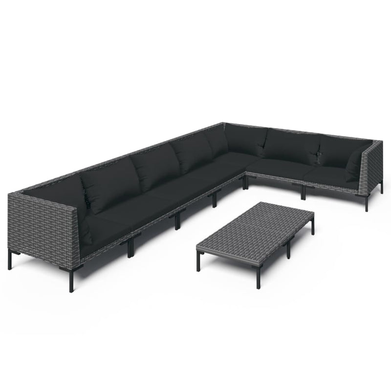 8 Piece Garden Lounge Set with Cushions Poly Rattan Dark Grey