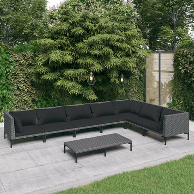 8 Piece Garden Lounge Set with Cushions Poly Rattan Dark Grey