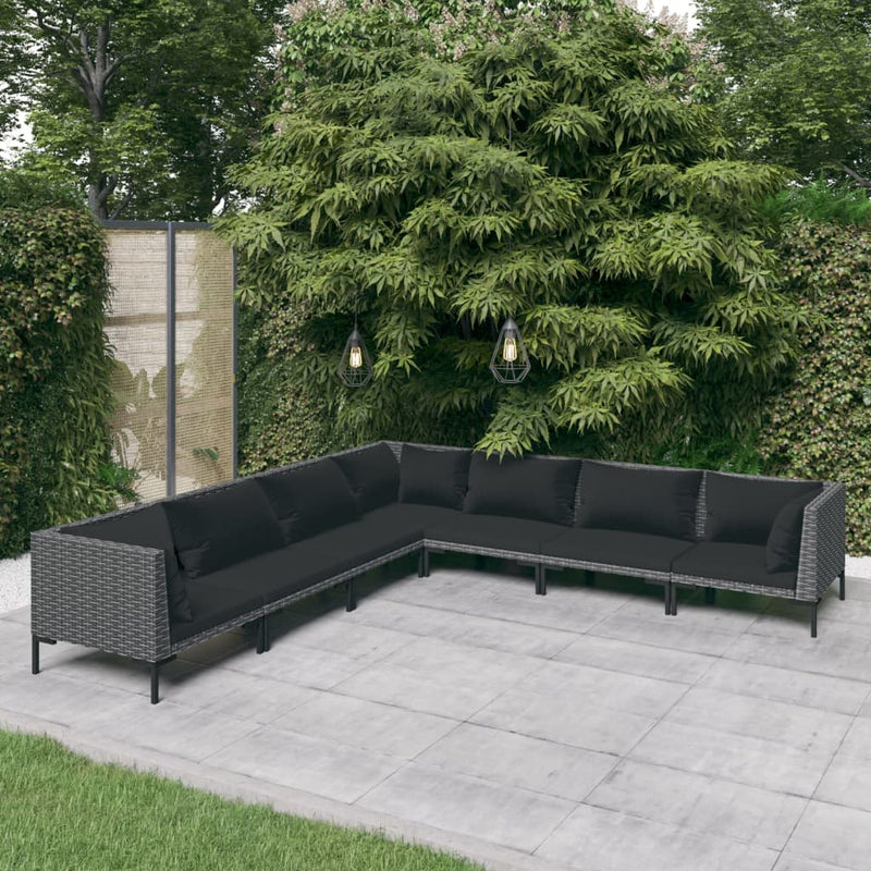 7 Piece Garden Lounge Set with Cushions Poly Rattan Dark Grey