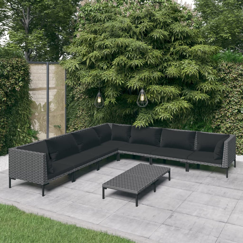 8 Piece Garden Lounge Set with Cushions Poly Rattan Dark Grey