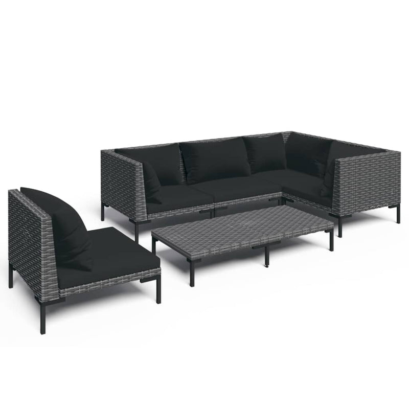 6 Piece Garden Lounge Set with Cushions Poly Rattan Dark Grey