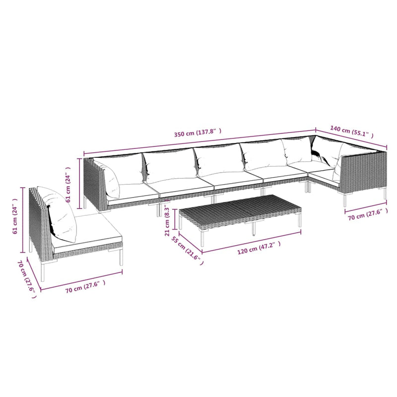 8 Piece Garden Lounge Set with Cushions Poly Rattan Dark Grey