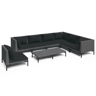 8 Piece Garden Lounge Set with Cushions Poly Rattan Dark Grey