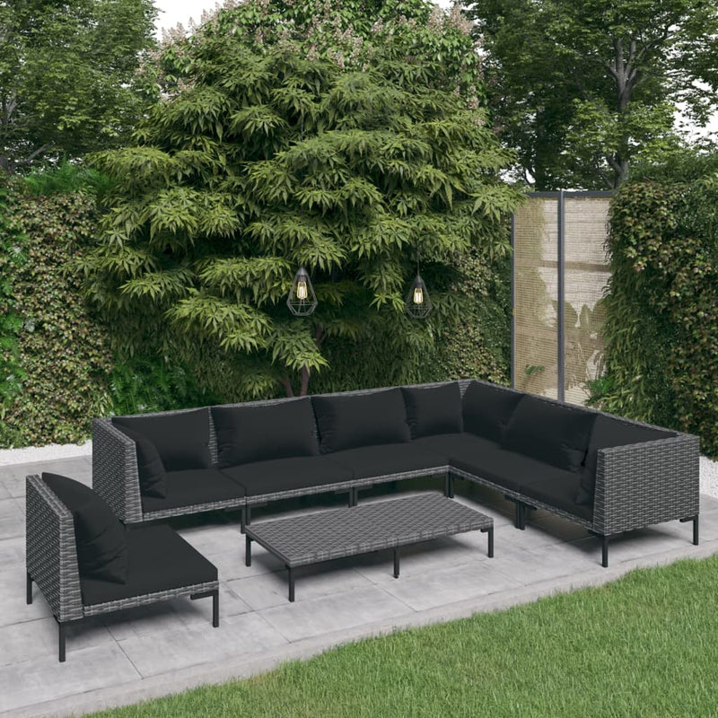 8 Piece Garden Lounge Set with Cushions Poly Rattan Dark Grey