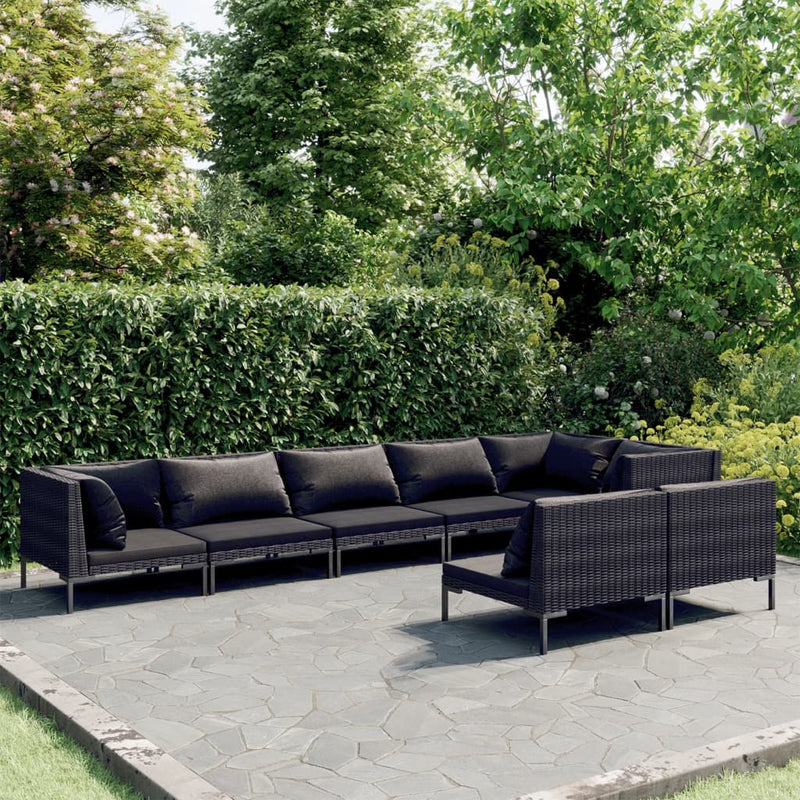 8 Piece Garden Lounge Set with Cushions Poly Rattan Dark Grey