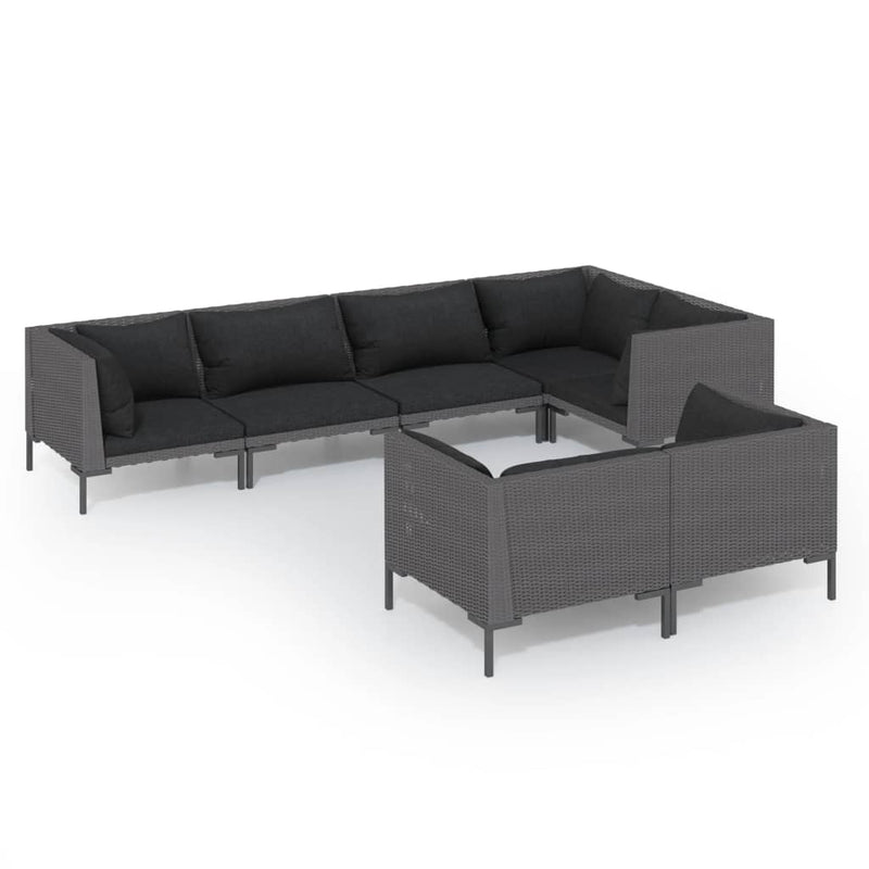 7 Piece Garden Lounge Set with Cushions Poly Rattan Dark Grey