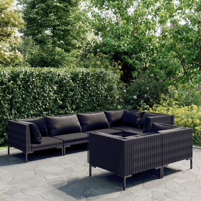 7 Piece Garden Lounge Set with Cushions Poly Rattan Dark Grey