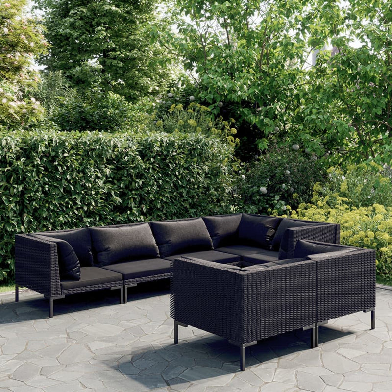 7 Piece Garden Lounge Set with Cushions Poly Rattan Dark Grey