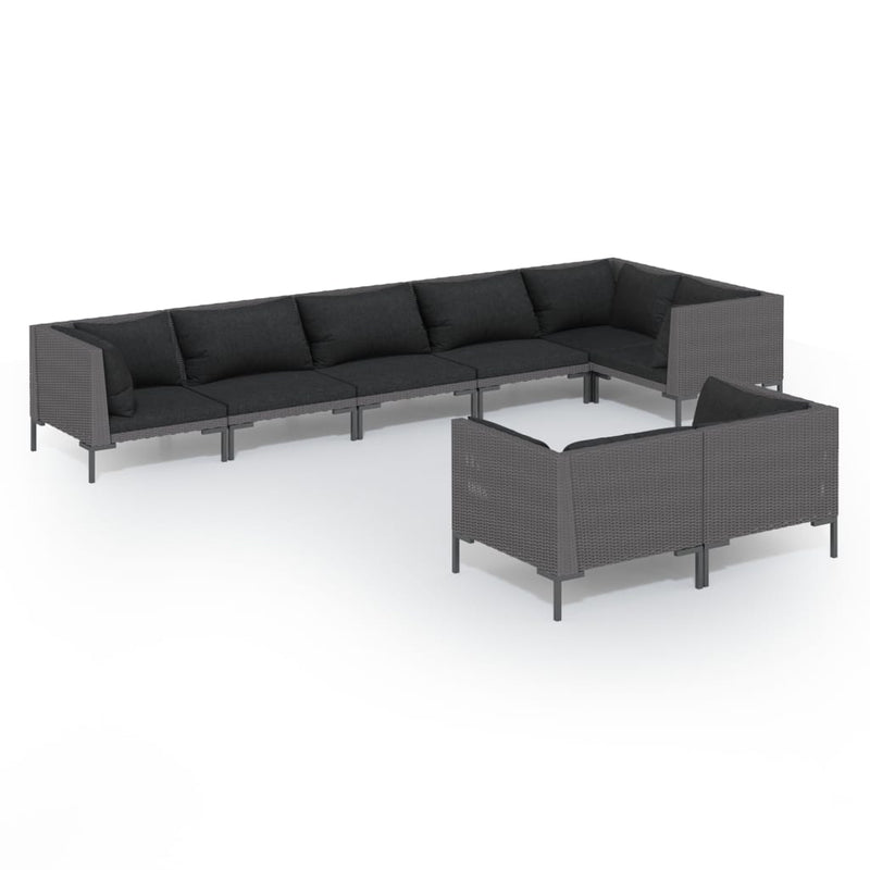 8 Piece Garden Lounge Set with Cushions Poly Rattan Dark Grey