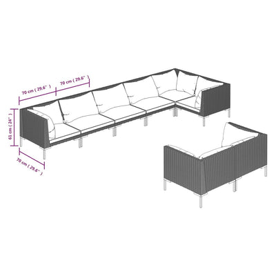 8 Piece Garden Lounge Set with Cushions Poly Rattan Dark Grey