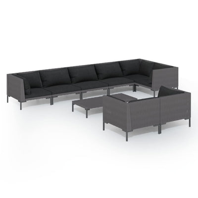 9 Piece Garden Lounge Set with Cushions Poly Rattan Dark Grey