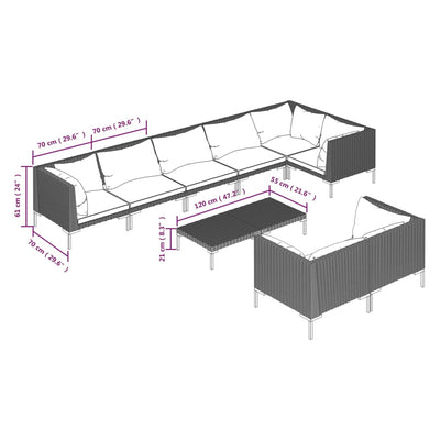 9 Piece Garden Lounge Set with Cushions Poly Rattan Dark Grey