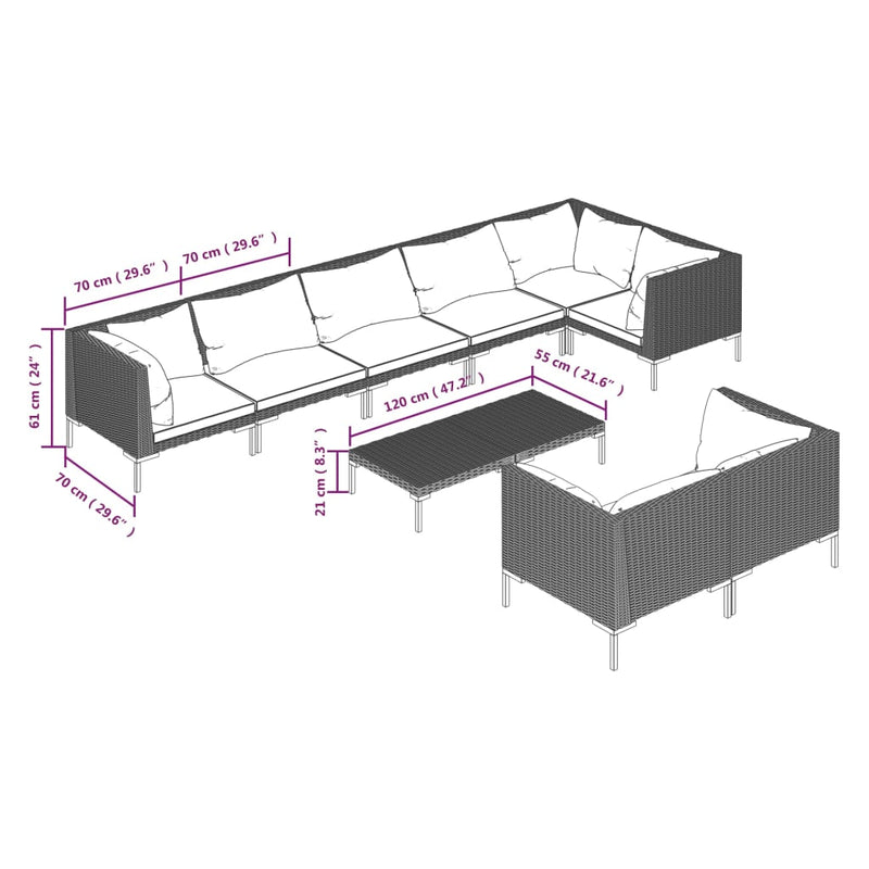 9 Piece Garden Lounge Set with Cushions Poly Rattan Dark Grey