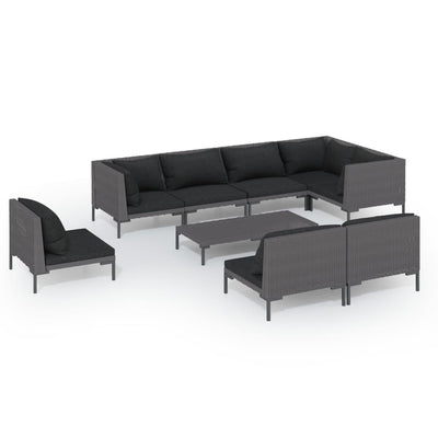 9 Piece Garden Lounge Set with Cushions Poly Rattan Dark Grey