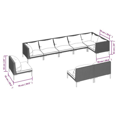 9 Piece Garden Lounge Set with Cushions Poly Rattan Dark Grey