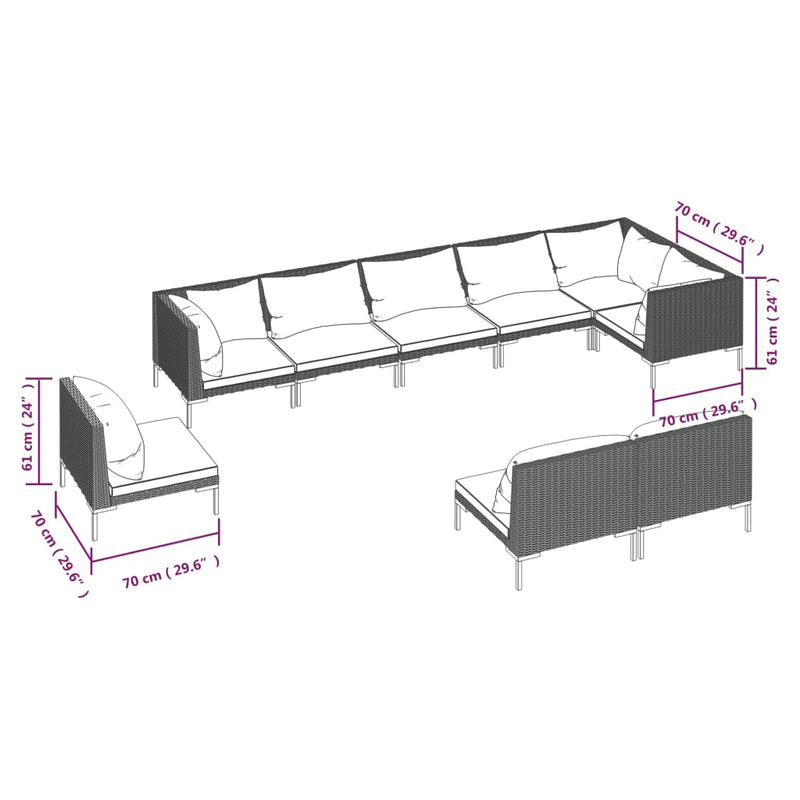 9 Piece Garden Lounge Set with Cushions Poly Rattan Dark Grey