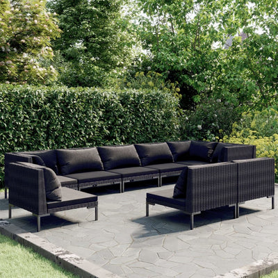 9 Piece Garden Lounge Set with Cushions Poly Rattan Dark Grey