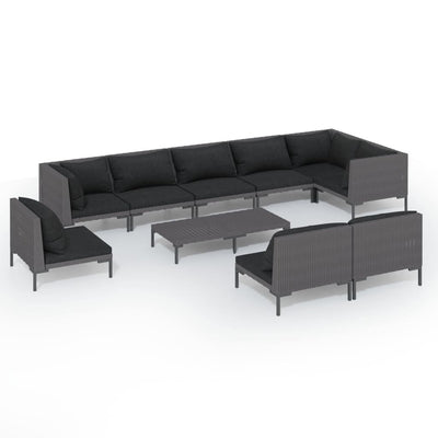 10 Piece Garden Lounge Set with Cushions Poly Rattan Dark Grey