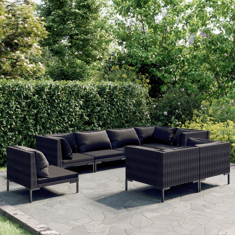 8 Piece Garden Lounge Set with Cushions Poly Rattan Dark Grey