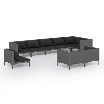 9 Piece Garden Lounge Set with Cushions Round Rattan Dark Grey