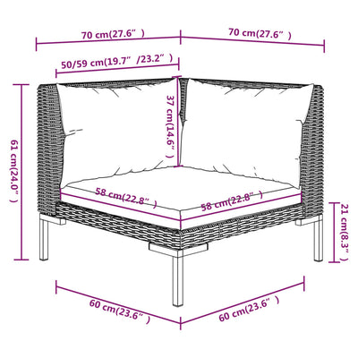 9 Piece Garden Lounge Set with Cushions Round Rattan Dark Grey