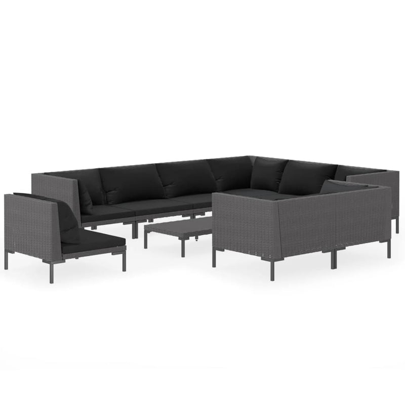 10 Piece Garden Lounge Set with Cushions Poly Rattan Dark Grey