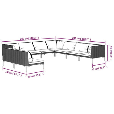 9 Piece Garden Lounge Set with Cushions Poly Rattan Dark Grey