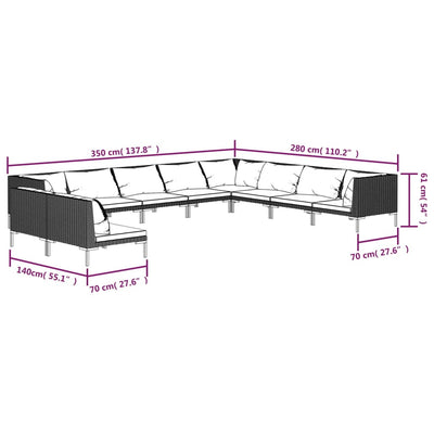 10 Piece Garden Lounge Set with Cushions Poly Rattan Dark Grey