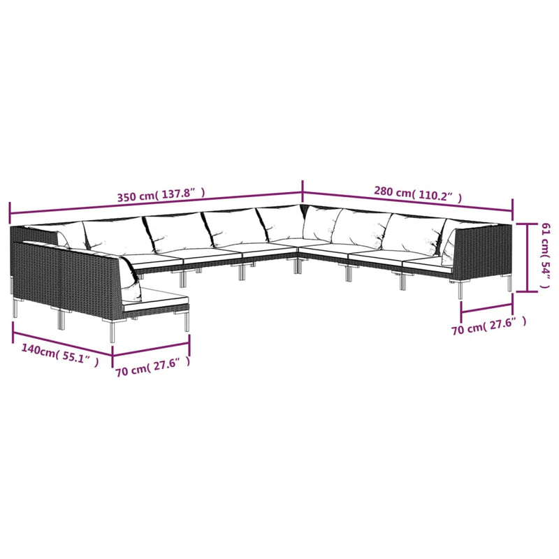 10 Piece Garden Lounge Set with Cushions Poly Rattan Dark Grey