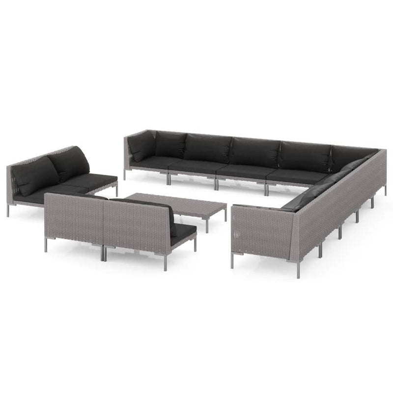 14 Piece Garden Lounge Set with Cushions Poly Rattan Dark Grey