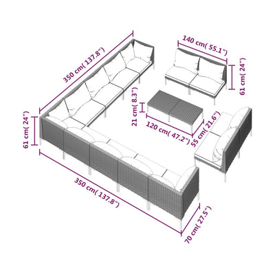 14 Piece Garden Lounge Set with Cushions Poly Rattan Dark Grey