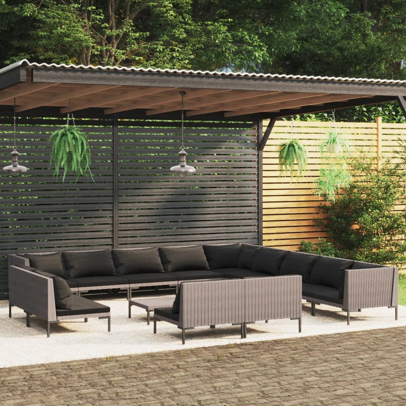 14 Piece Garden Lounge Set with Cushions Poly Rattan Dark Grey