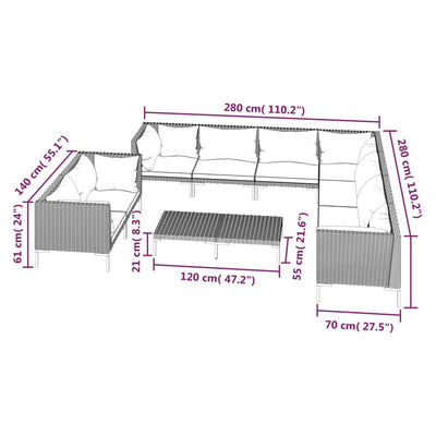 10 Piece Garden Lounge Set with Cushions Poly Rattan Dark Grey