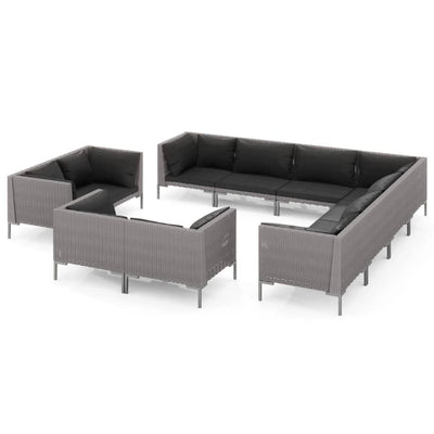 11 Piece Garden Lounge Set with Cushions Poly Rattan Dark Grey