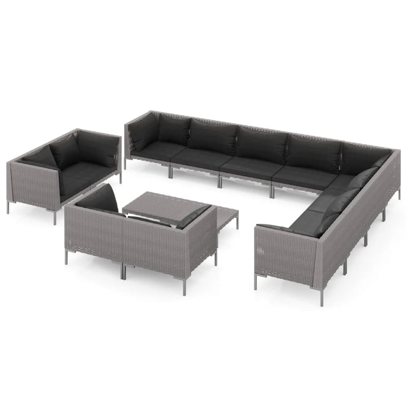 13 Piece Garden Lounge Set with Cushions Poly Rattan Dark Grey