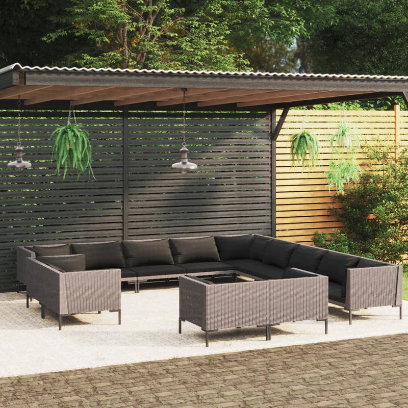 13 Piece Garden Lounge Set with Cushions Poly Rattan Dark Grey