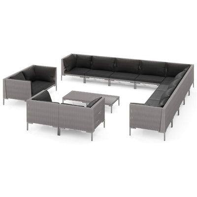 14 Piece Garden Lounge Set with Cushions Poly Rattan Dark Grey