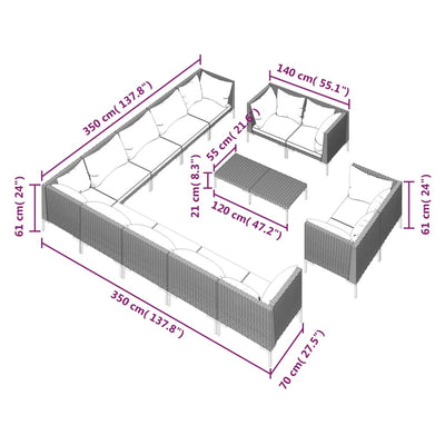 14 Piece Garden Lounge Set with Cushions Poly Rattan Dark Grey