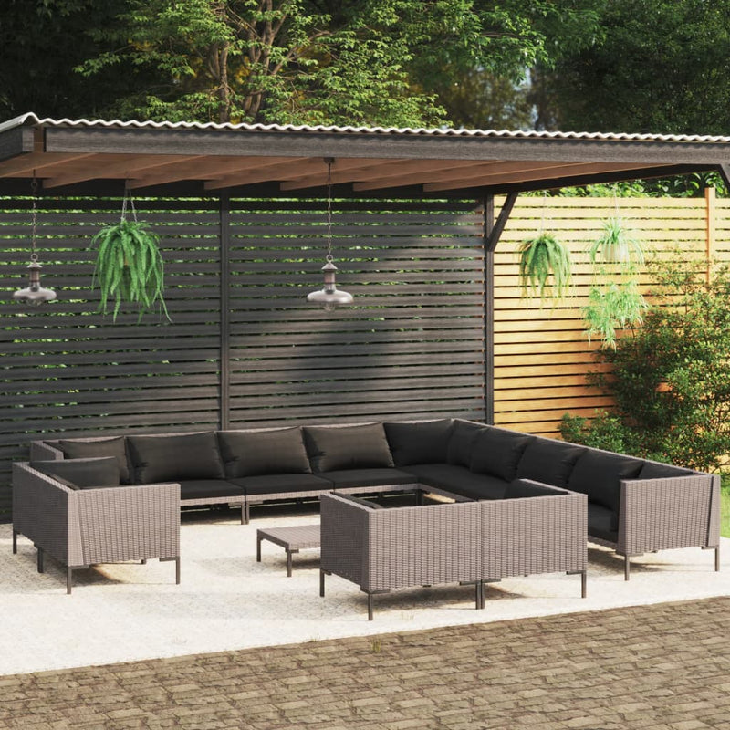 14 Piece Garden Lounge Set with Cushions Poly Rattan Dark Grey