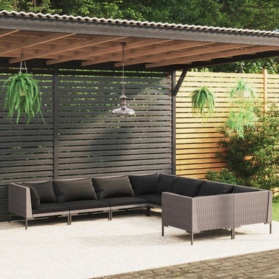 8 Piece Garden Lounge Set with Cushions Poly Rattan Dark Grey