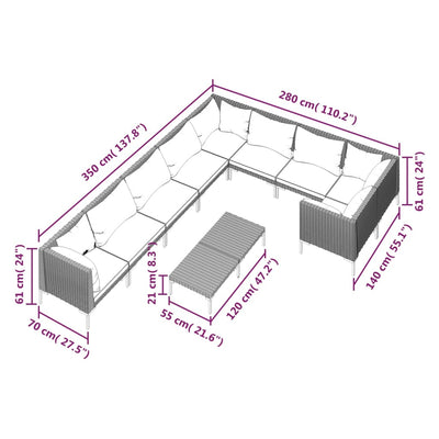 10 Piece Garden Lounge Set with Cushions Poly Rattan Dark Grey