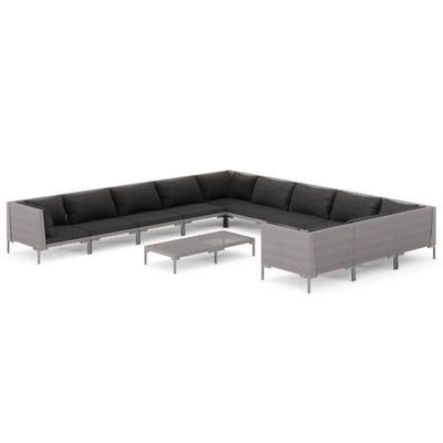 12 Piece Garden Lounge Set with Cushions Poly Rattan Dark Grey