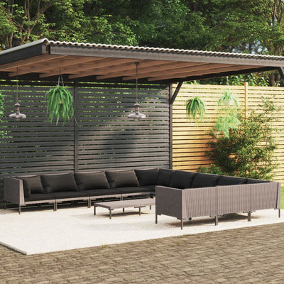 12 Piece Garden Lounge Set with Cushions Poly Rattan Dark Grey