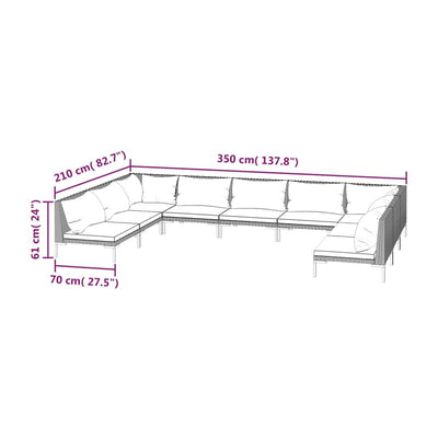 9 Piece Garden Lounge Set with Cushions Poly Rattan Dark Grey