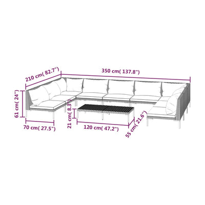 10 Piece Garden Lounge Set with Cushions Poly Rattan Dark Grey