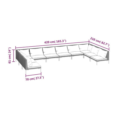 10 Piece Garden Lounge Set with Cushions Poly Rattan Dark Grey